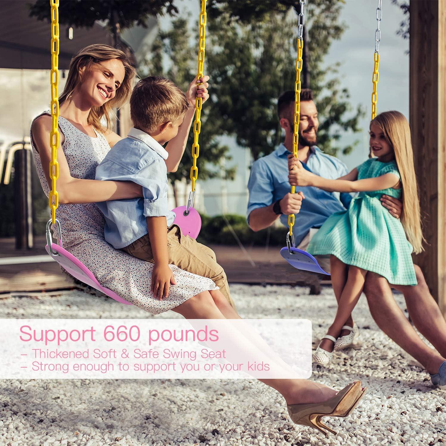 imagePACEARTH 2 Pack Swings Seats Holds 660lbs with 689 inch AntiRust Chains Plastic Coated 236 inch Tree Hanging Straps and Locking Buckles Playground Swing Set Accessories Replacement  GreenPink  2 Packs