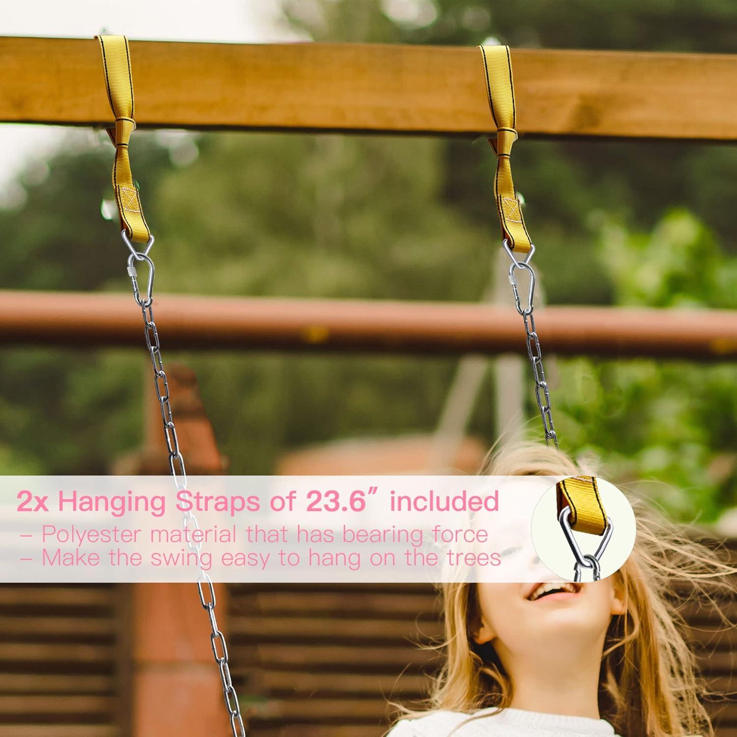 imagePACEARTH 2 Pack Swings Seats Holds 660lbs with 689 inch AntiRust Chains Plastic Coated 236 inch Tree Hanging Straps and Locking Buckles Playground Swing Set Accessories Replacement  GreenPink  2 Packs