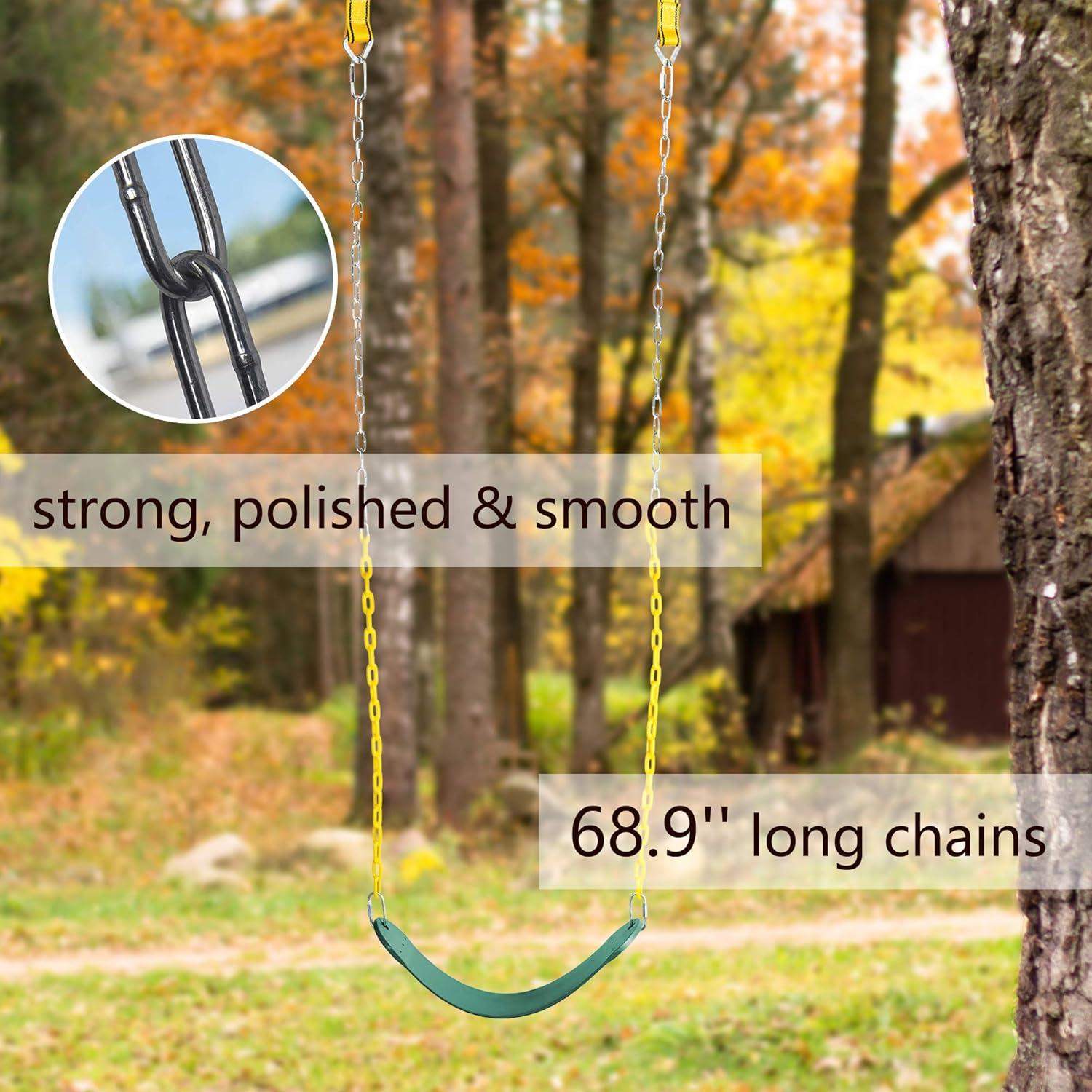 imagePACEARTH 2 Pack Swings Seats Holds 660lbs with 689 inch AntiRust Chains Plastic Coated 236 inch Tree Hanging Straps and Locking Buckles Playground Swing Set Accessories Replacement  GreenGreen  2 Packs