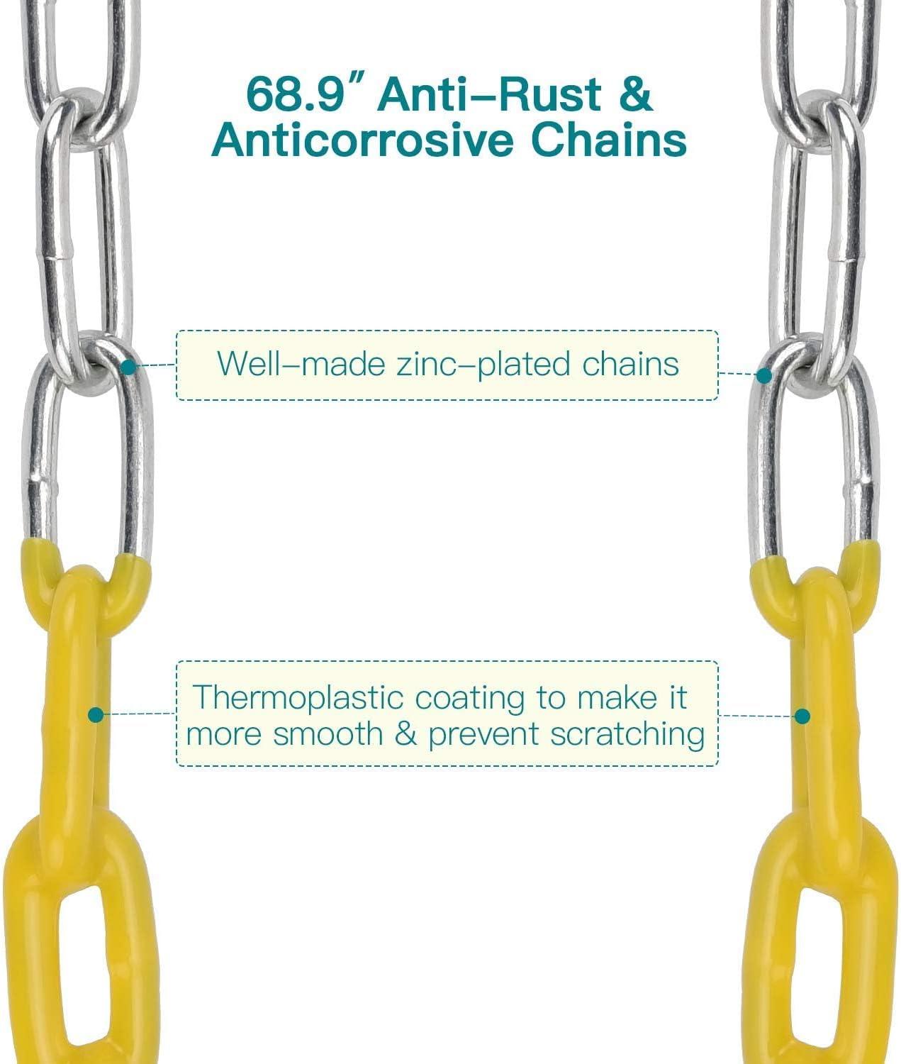 imagePACEARTH 2 Pack Swings Seats Holds 660lbs with 689 inch AntiRust Chains Plastic Coated 236 inch Tree Hanging Straps and Locking Buckles Playground Swing Set Accessories Replacement  GreenBlue2 Packs