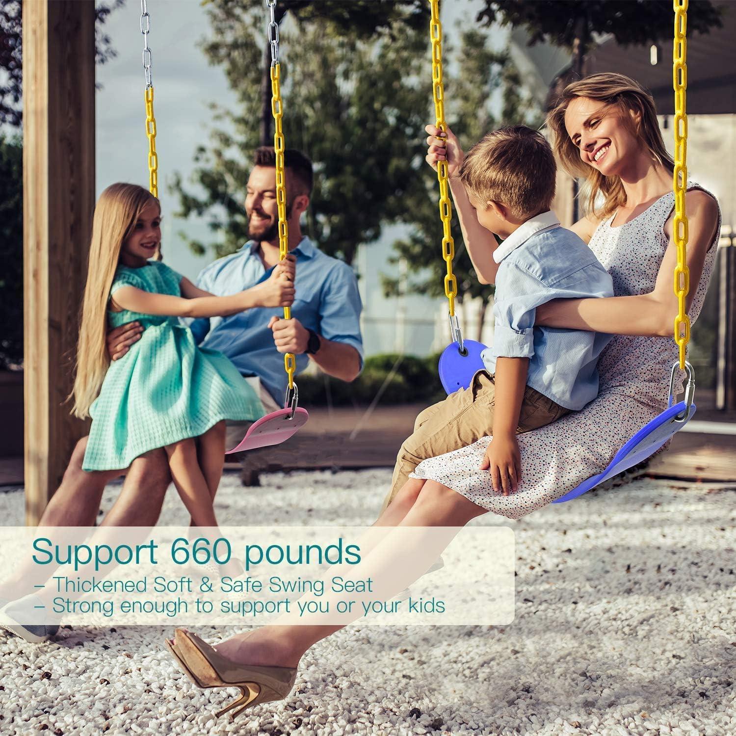 imagePACEARTH 2 Pack Swings Seats Holds 660lbs with 689 inch AntiRust Chains Plastic Coated 236 inch Tree Hanging Straps and Locking Buckles Playground Swing Set Accessories Replacement  GreenBlue2 Packs