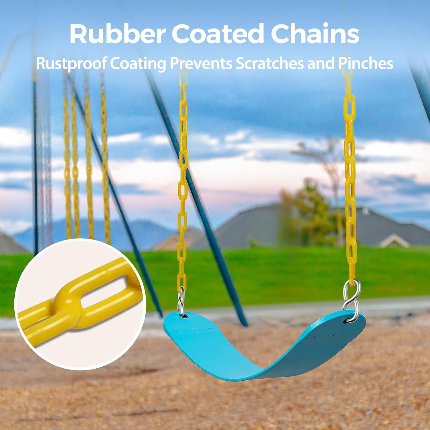imagePACEARTH 2 Pack Swings Seats Holds 660lbs with 689 inch AntiRust Chains Plastic Coated 236 inch Tree Hanging Straps and Locking Buckles Playground Swing Set Accessories Replacement  GreenSkyblue2 Packs