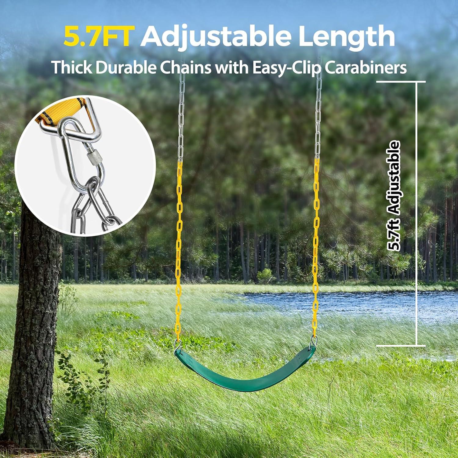 imagePACEARTH 2 Pack Swings Seats Holds 660lbs with 689 inch AntiRust Chains Plastic Coated 236 inch Tree Hanging Straps and Locking Buckles Playground Swing Set Accessories Replacement  GreenGreen3 Packs