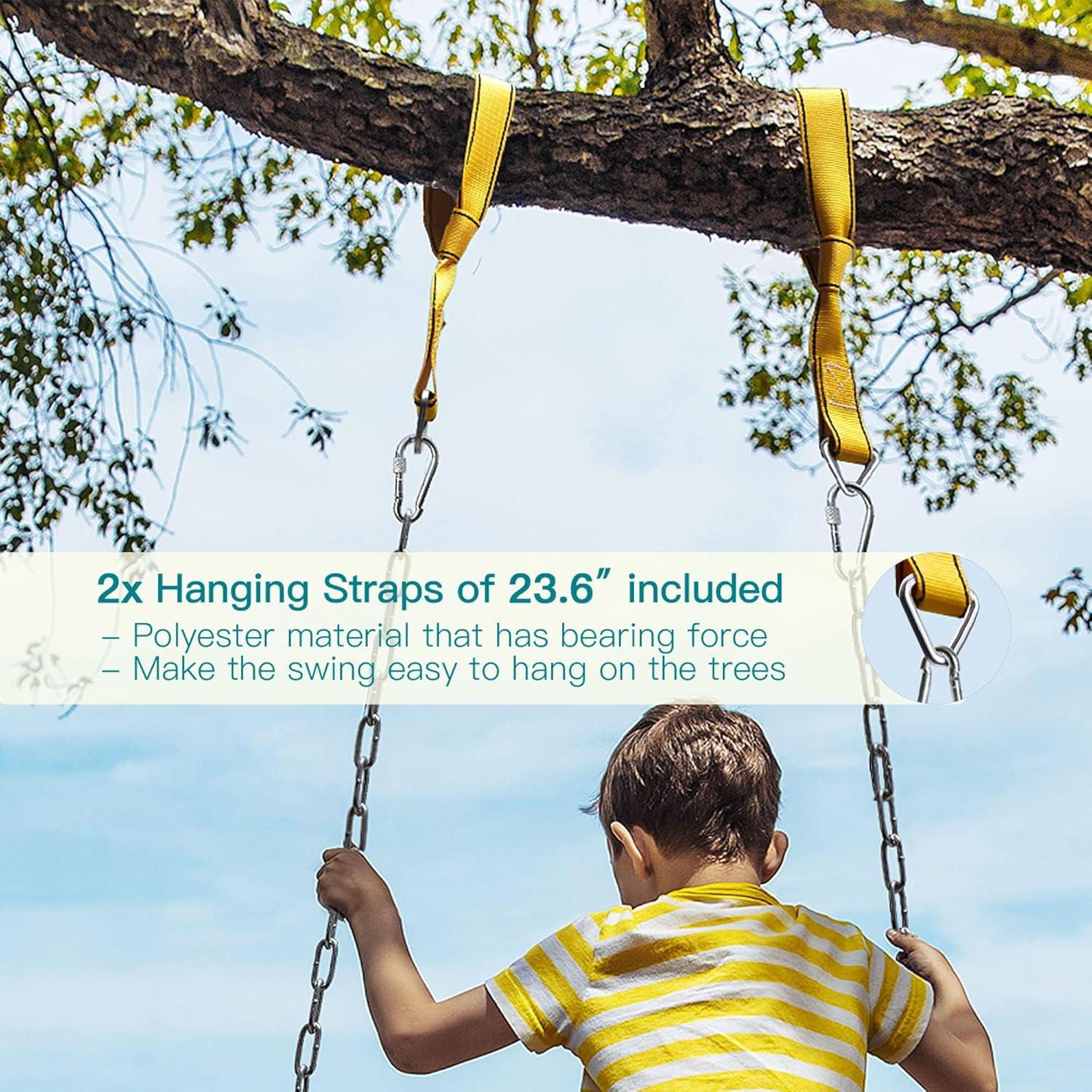 imagePACEARTH 2 Pack Swings Seats Holds 660lbs with 689 inch AntiRust Chains Plastic Coated 236 inch Tree Hanging Straps and Locking Buckles Playground Swing Set Accessories Replacement  GreenBlue2 Packs