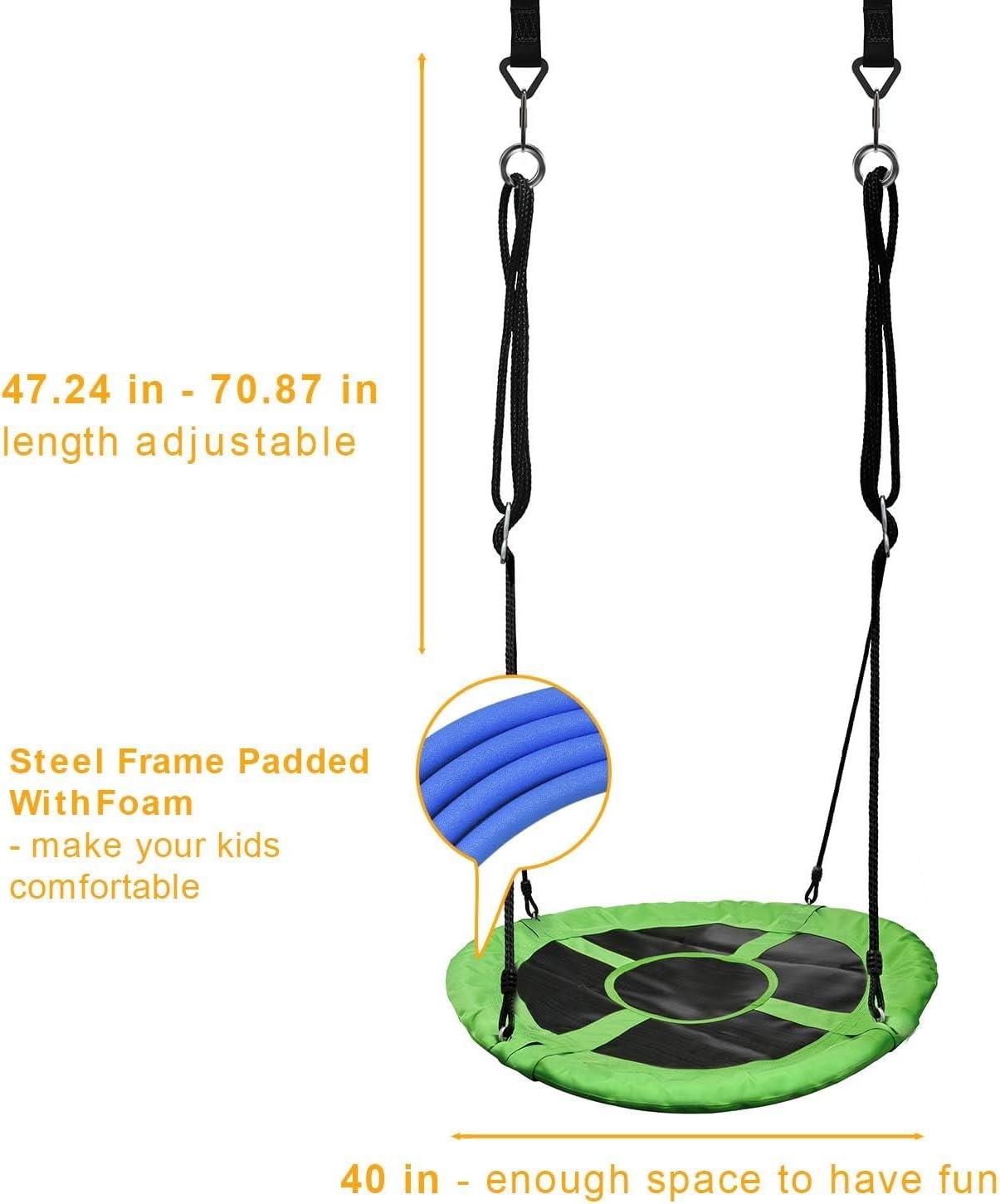 imagePACEARTH 40 Inch Saucer Tree Swing Flying 900lb Weight Capacity 2 Added Hanging Straps Adjustable MultiStrand Ropes Colorful Safe and Durable Swing Seat for ChildrenGreennew