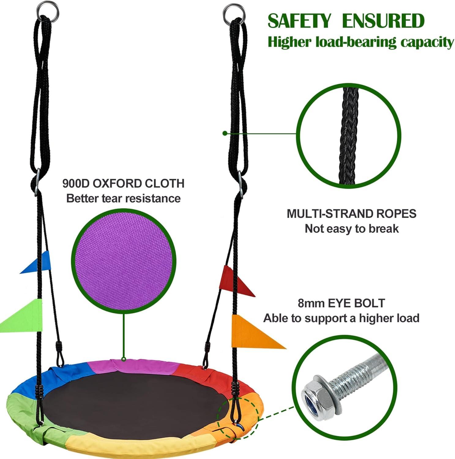 imagePACEARTH 40 Inch Saucer Tree Swing Flying 900lb Weight Capacity 2 Added Hanging Straps Adjustable MultiStrand Ropes Colorful Safe and Durable Swing Seat for ChildrenRainbowcolornew