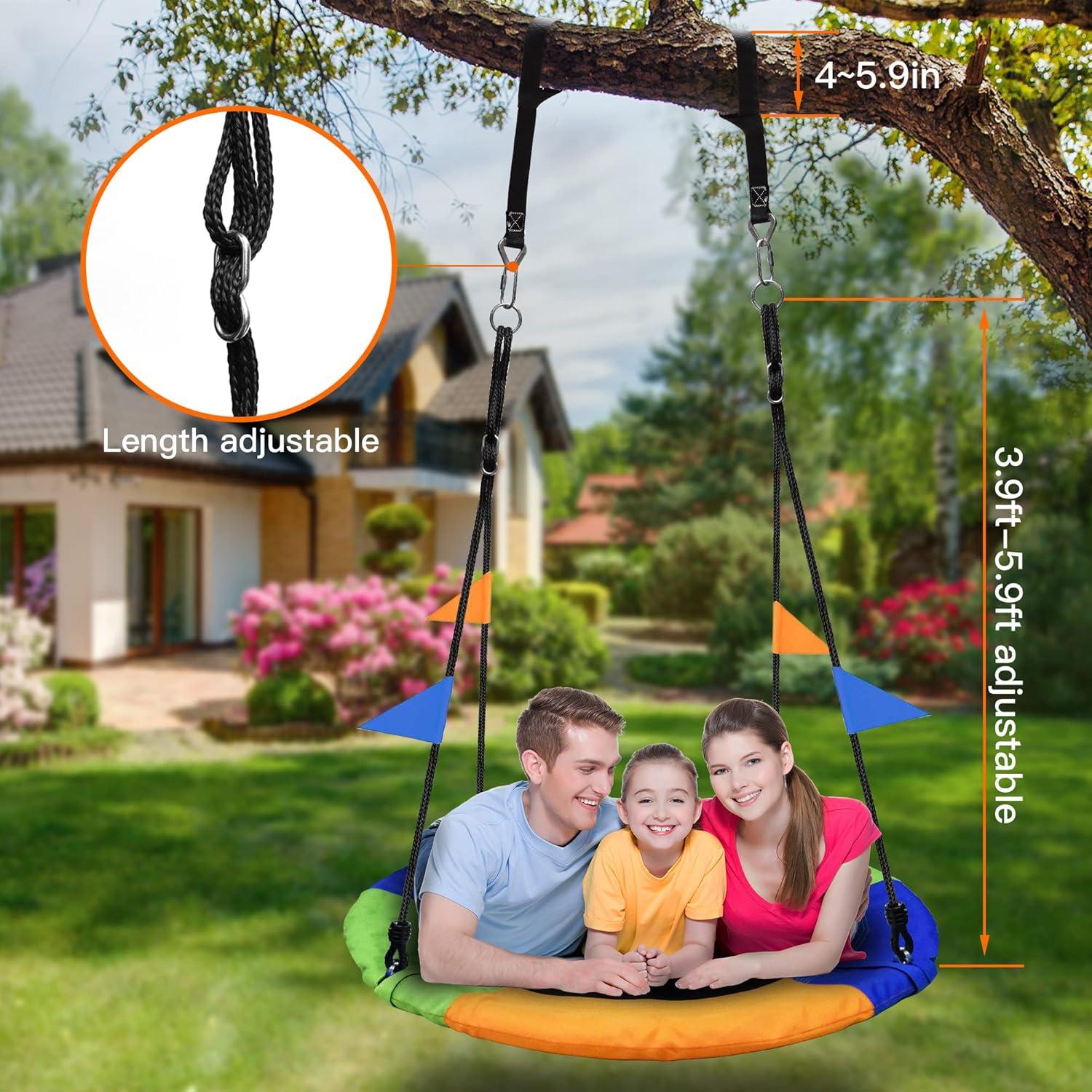 imagePACEARTH 40 Inch Saucer Tree Swing Flying 900lb Weight Capacity 2 Added Hanging Straps Adjustable MultiStrand Ropes Colorful Safe and Durable Swing Seat for ChildrenMulticolored