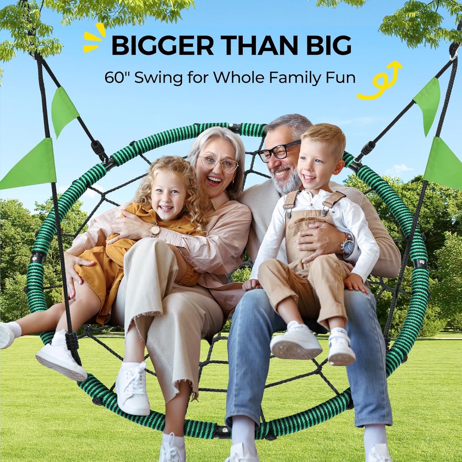 imagePACEARTH 40 Spider Web Saucer Swing for Kids ampamp Adults Max 700LBS Heavy Duty Net Swing with Rustproof Hardware 3X Durable Tree Straps and Swivel Included for Trees and Structures GreenGreen