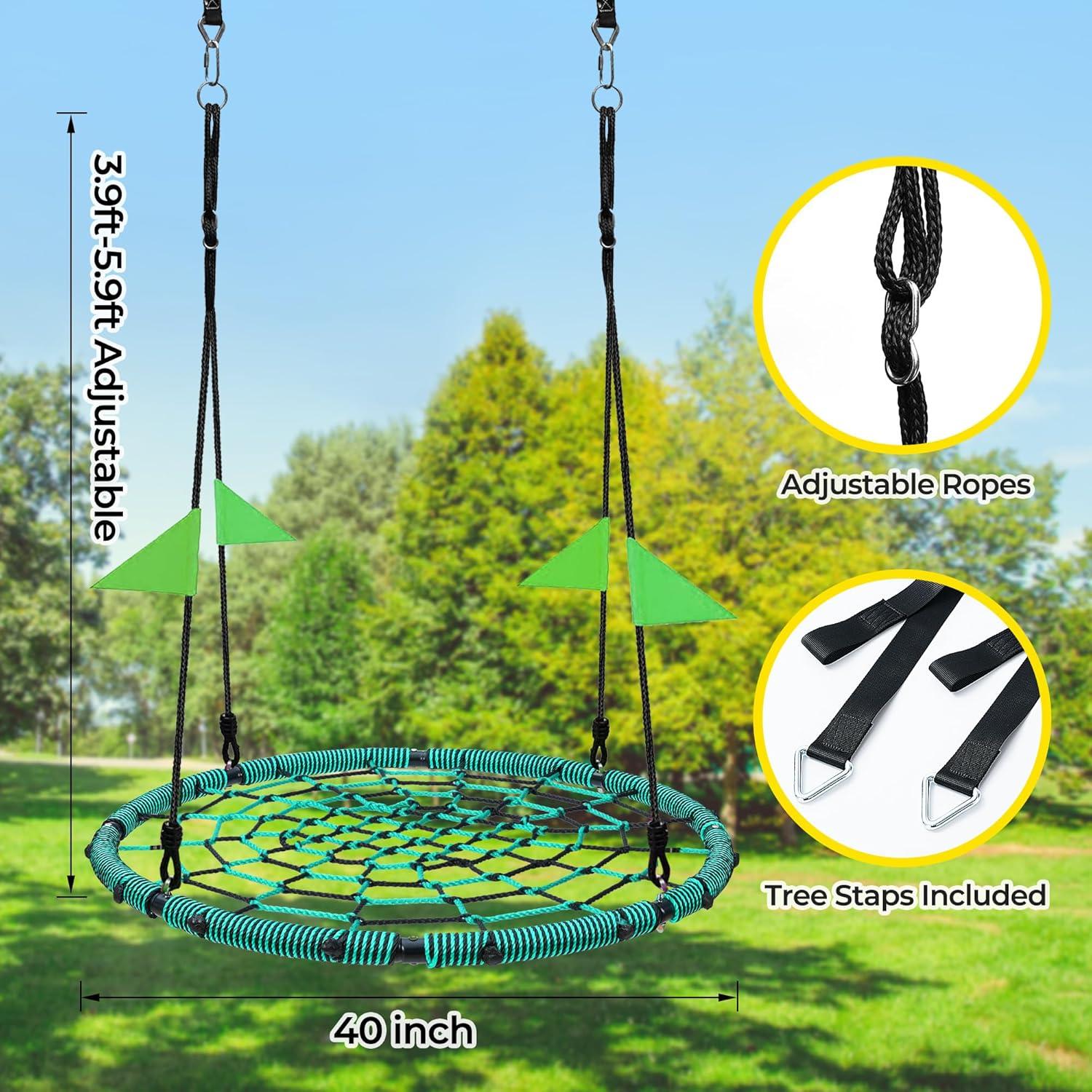 imagePACEARTH 40 Spider Web Saucer Swing for Kids ampamp Adults Max 700LBS Heavy Duty Net Swing with Rustproof Hardware 3X Durable Tree Straps and Swivel Included for Trees and Structures GreenGreen