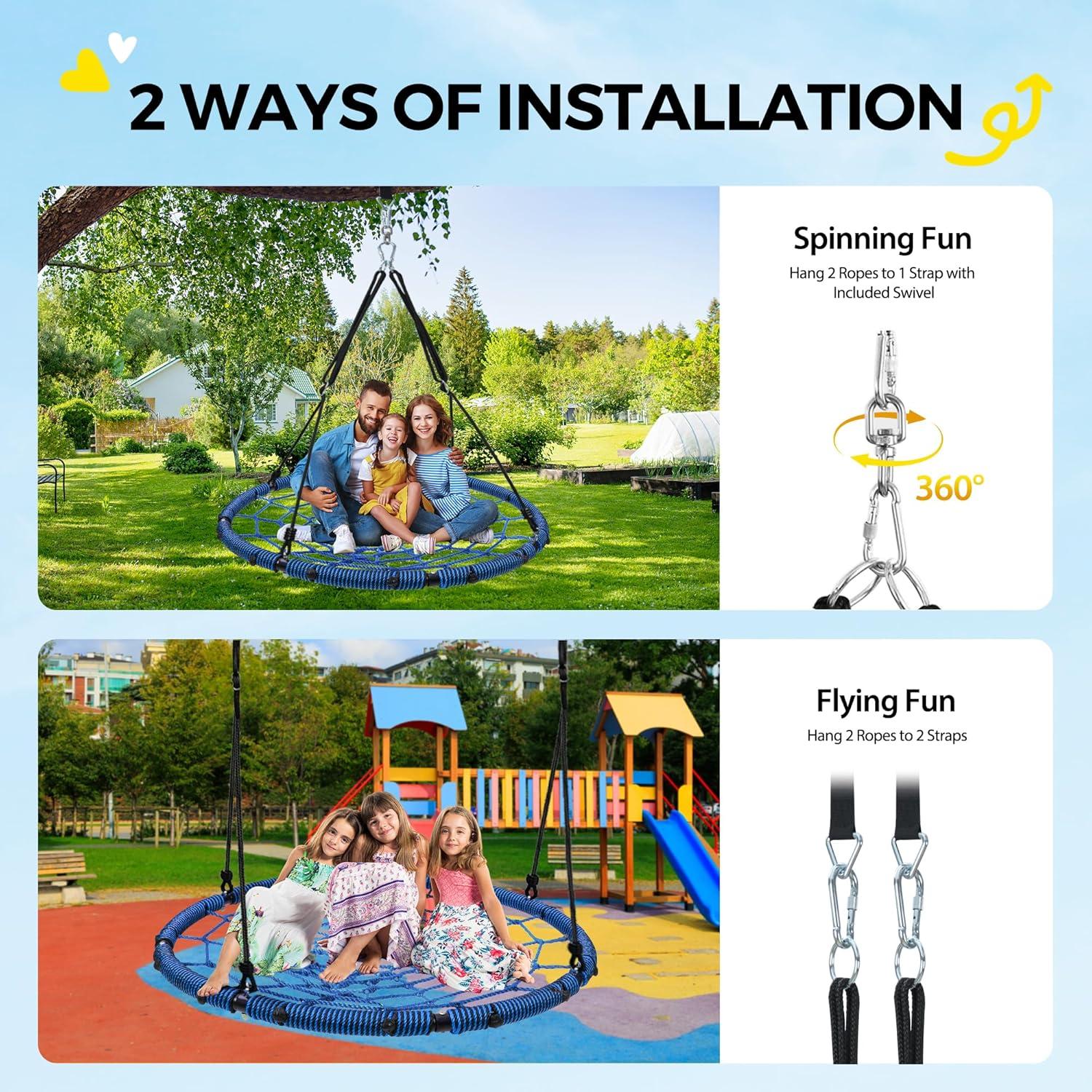 imagePACEARTH 40 Spider Web Saucer Swing for Kids ampamp Adults Max 700LBS Heavy Duty Net Swing with Rustproof Hardware 3X Durable Tree Straps and Swivel Included for Trees and Structures GreenBlue