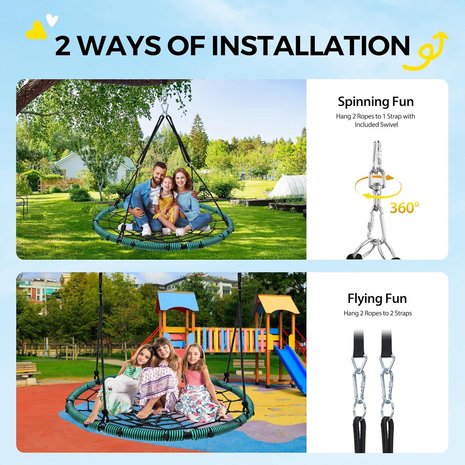 imagePACEARTH 40 Spider Web Saucer Swing for Kids ampamp Adults Max 700LBS Heavy Duty Net Swing with Rustproof Hardware 3X Durable Tree Straps and Swivel Included for Trees and Structures GreenGreen