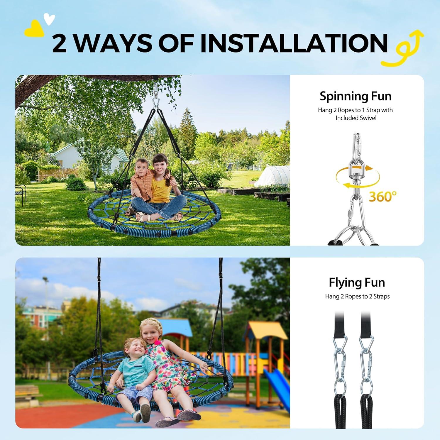 imagePACEARTH 40 Spider Web Saucer Swing for Kids ampamp Adults Max 700LBS Heavy Duty Net Swing with Rustproof Hardware 3X Durable Tree Straps and Swivel Included for Trees and Structures GreenBlue