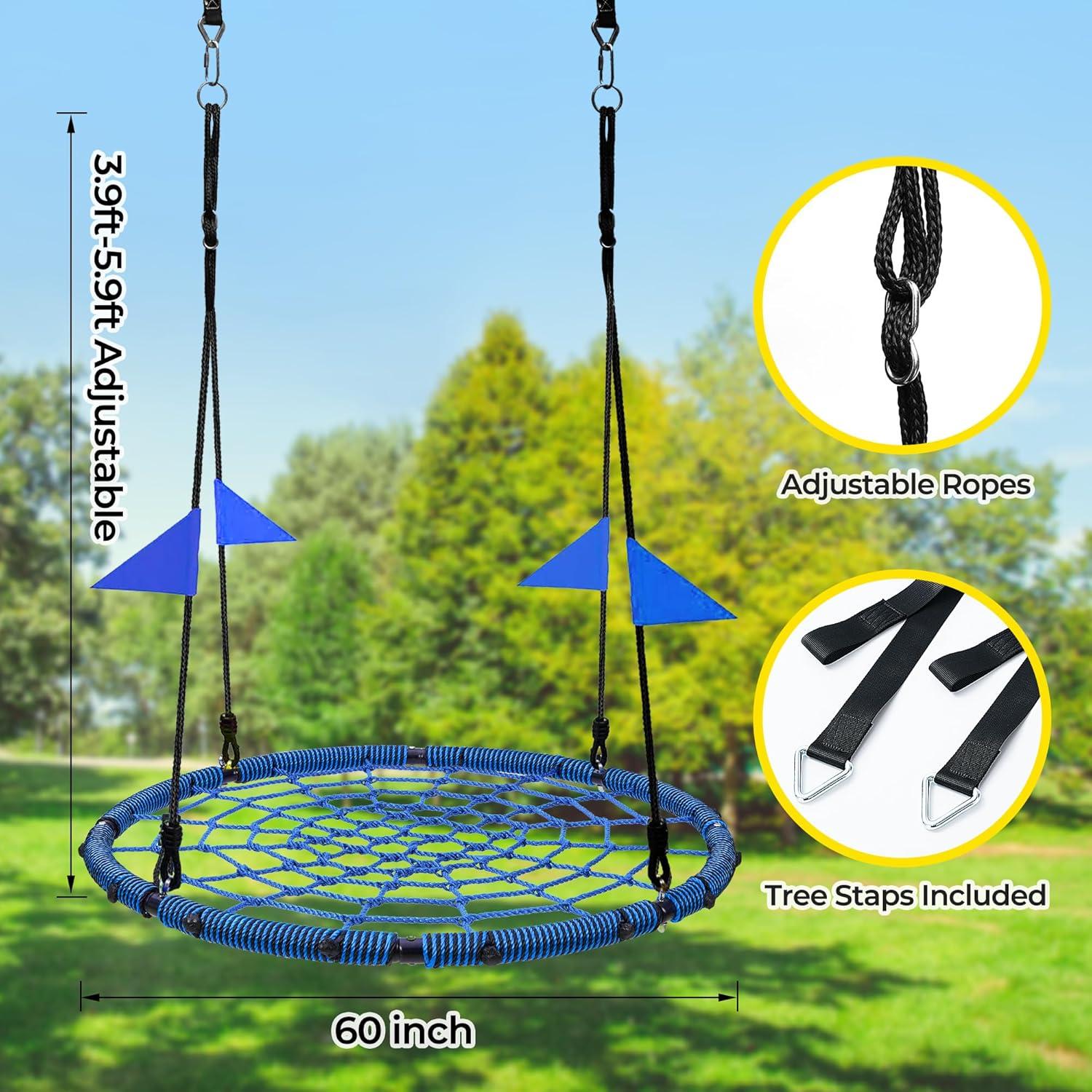 imagePACEARTH 40 Spider Web Saucer Swing for Kids ampamp Adults Max 700LBS Heavy Duty Net Swing with Rustproof Hardware 3X Durable Tree Straps and Swivel Included for Trees and Structures GreenBlue