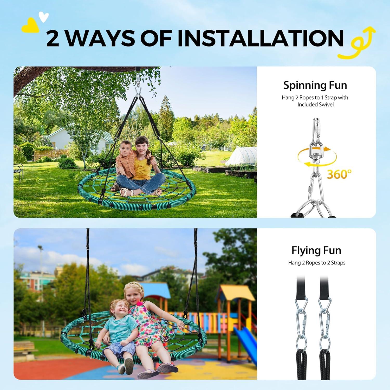 imagePACEARTH 40 Spider Web Saucer Swing for Kids ampamp Adults Max 700LBS Heavy Duty Net Swing with Rustproof Hardware 3X Durable Tree Straps and Swivel Included for Trees and Structures GreenGreen