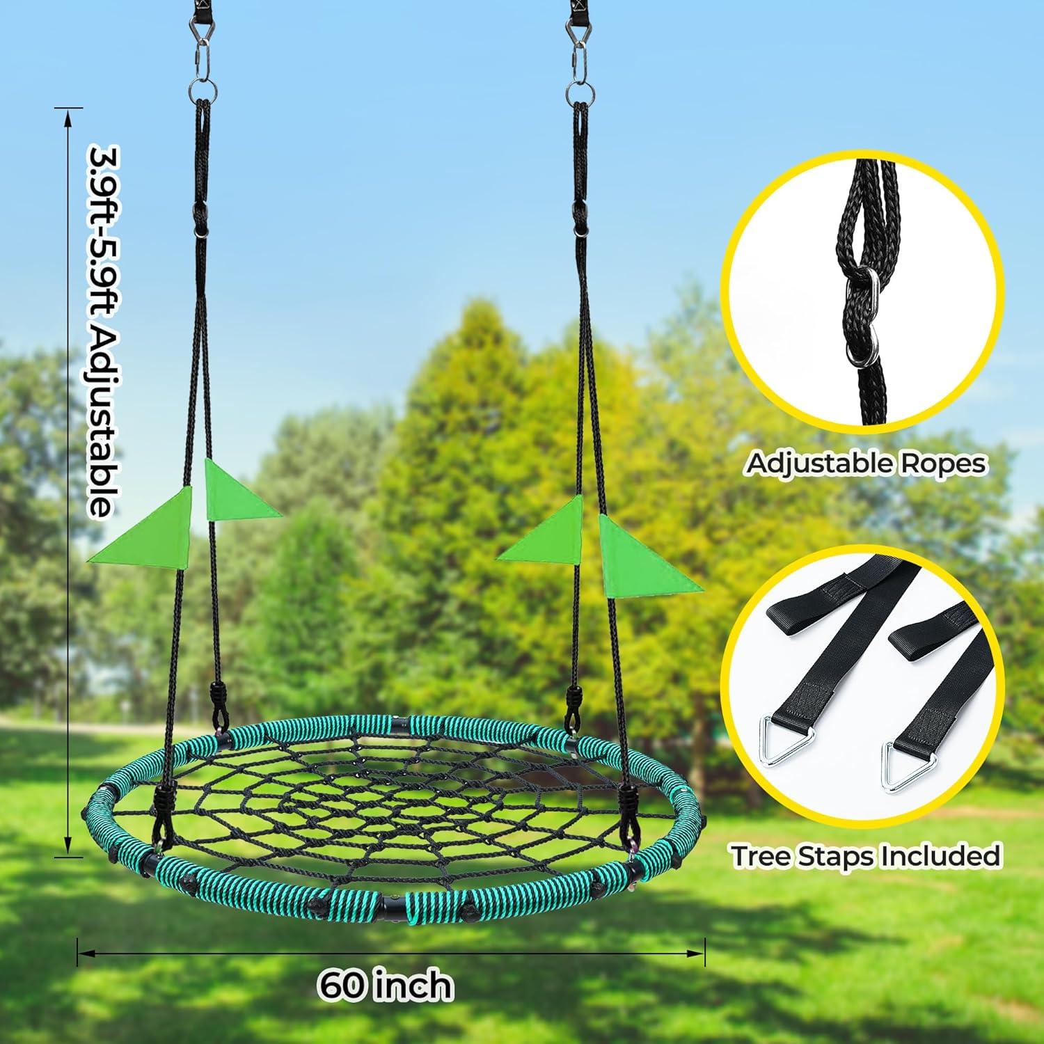 imagePACEARTH 40 Spider Web Saucer Swing for Kids ampamp Adults Max 700LBS Heavy Duty Net Swing with Rustproof Hardware 3X Durable Tree Straps and Swivel Included for Trees and Structures GreenGreen