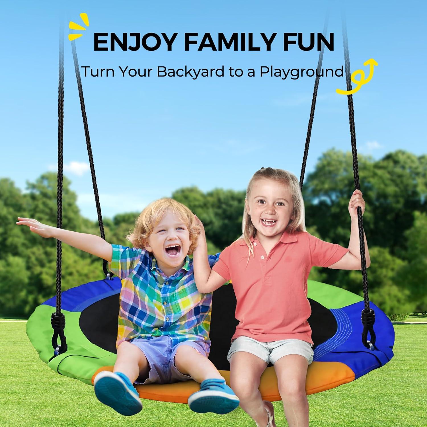 imagePACEARTH 440lbs Capacity Flying Saucer Swing Set with Heavy Duty AFrame Metal Swing Stand Full Steel Outdoor for Kids Backyard Playground Outdoor
