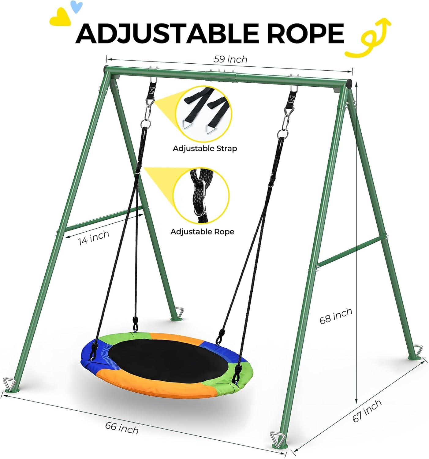 imagePACEARTH 440lbs Capacity Flying Saucer Swing Set with Heavy Duty AFrame Metal Swing Stand Full Steel Outdoor for Kids Backyard Playground Outdoor