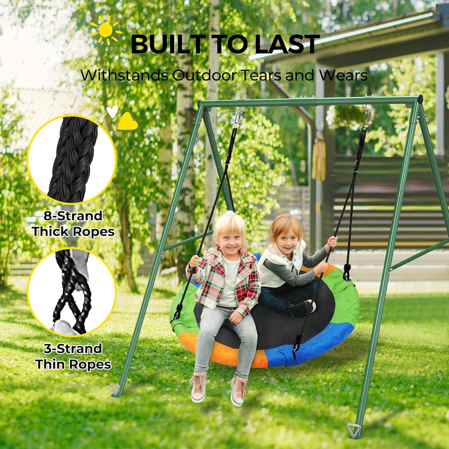 imagePACEARTH 440lbs Capacity Flying Saucer Swing Set with Heavy Duty AFrame Metal Swing Stand Full Steel Outdoor for Kids Backyard Playground Outdoor