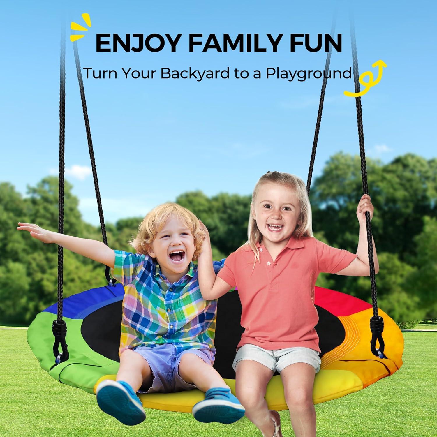 imagePACEARTH 440lbs Capacity Flying Saucer Swing Set with Heavy Duty AFrame Metal Swing Stand Full Steel Outdoor for Kids Backyard Playground OutdoorRainbowRainbow