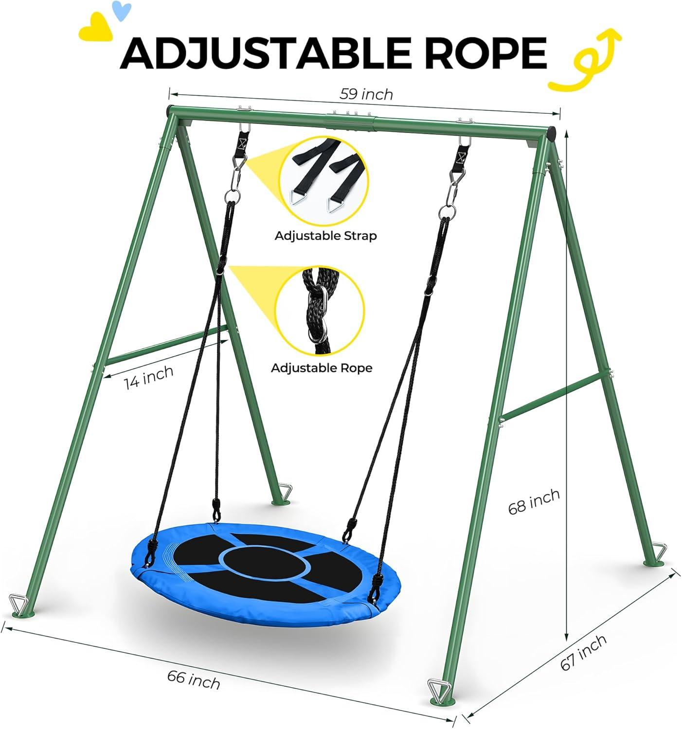 imagePACEARTH 440lbs Capacity Flying Saucer Swing Set with Heavy Duty AFrame Metal Swing Stand Full Steel Outdoor for Kids Backyard Playground OutdoorRainbowBlue