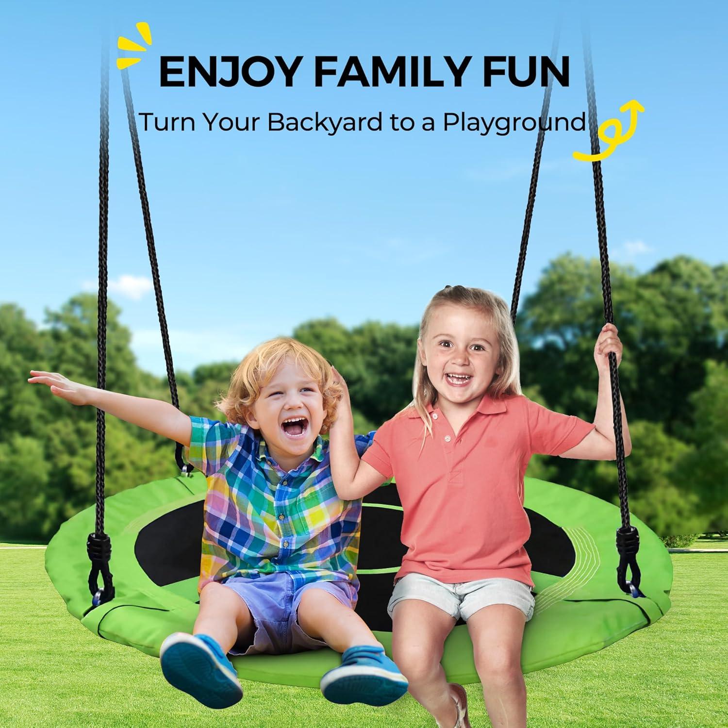 imagePACEARTH 440lbs Capacity Flying Saucer Swing Set with Heavy Duty AFrame Metal Swing Stand Full Steel Outdoor for Kids Backyard Playground OutdoorRainbowGreen