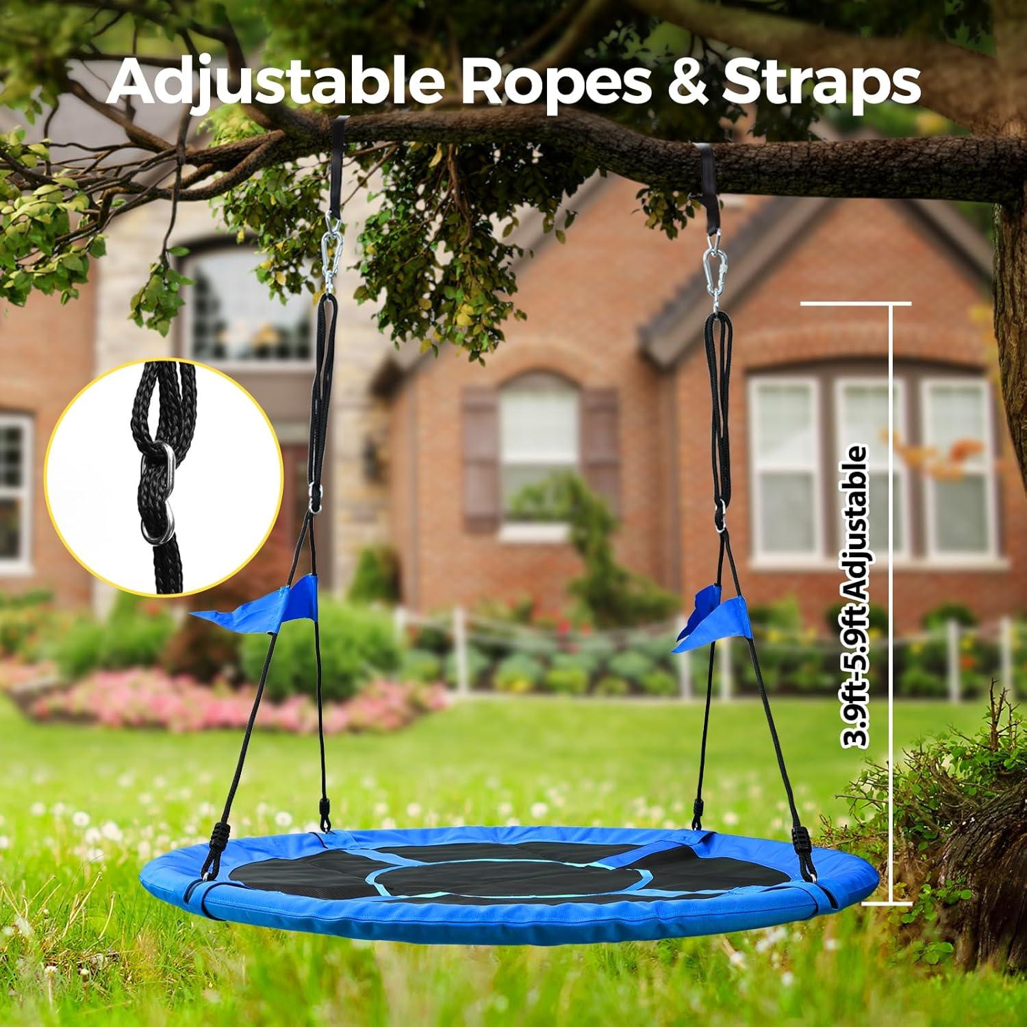 imagePACEARTH 60 Tree Swing for Kids ampamp Adults Outdoor Saucer Swing 60Inch Diameter 900D Oxford Fabric Splash and UV Resistant Heavy Duty 900LBS Weight Capacity with Tree Straps and 360 Swivel BlueBlue