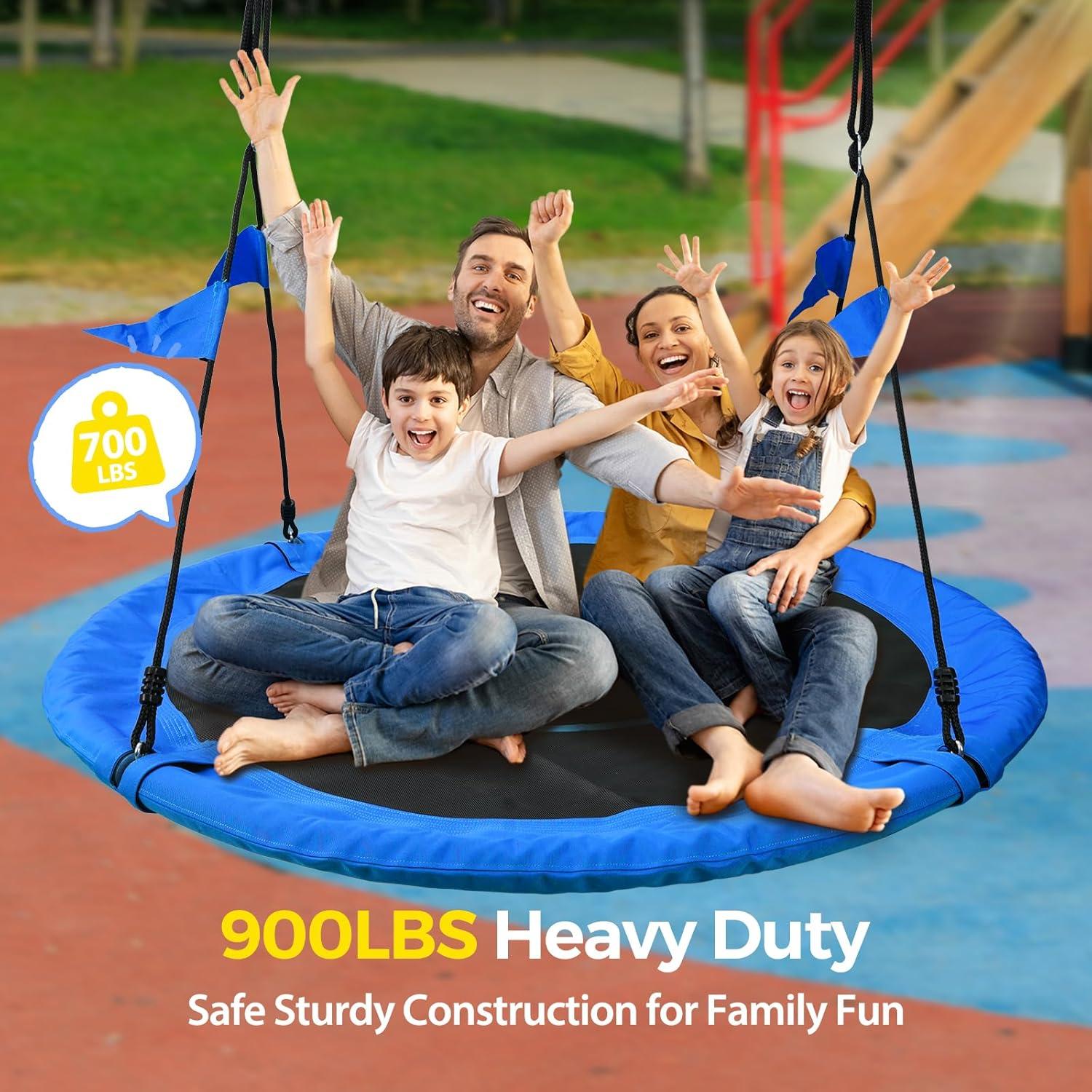 imagePACEARTH 60 Tree Swing for Kids ampamp Adults Outdoor Saucer Swing 60Inch Diameter 900D Oxford Fabric Splash and UV Resistant Heavy Duty 900LBS Weight Capacity with Tree Straps and 360 Swivel BlueBlue