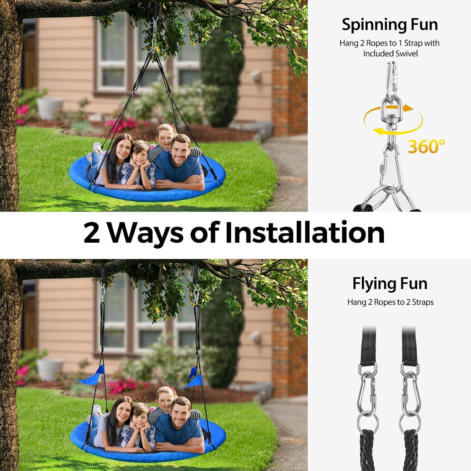 imagePACEARTH 60 Tree Swing for Kids ampamp Adults Outdoor Saucer Swing 60Inch Diameter 900D Oxford Fabric Splash and UV Resistant Heavy Duty 900LBS Weight Capacity with Tree Straps and 360 Swivel BlueBlue