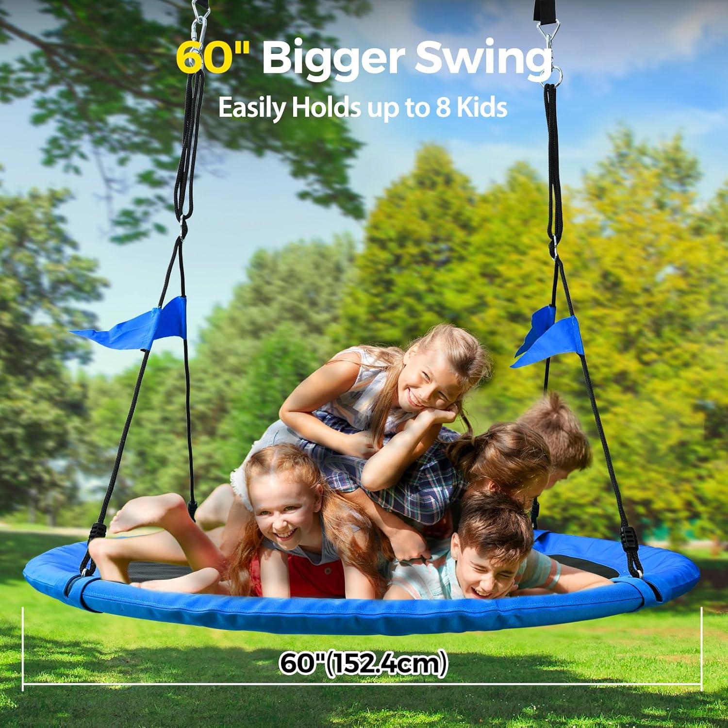 imagePACEARTH 60 Tree Swing for Kids ampamp Adults Outdoor Saucer Swing 60Inch Diameter 900D Oxford Fabric Splash and UV Resistant Heavy Duty 900LBS Weight Capacity with Tree Straps and 360 Swivel BlueBlue