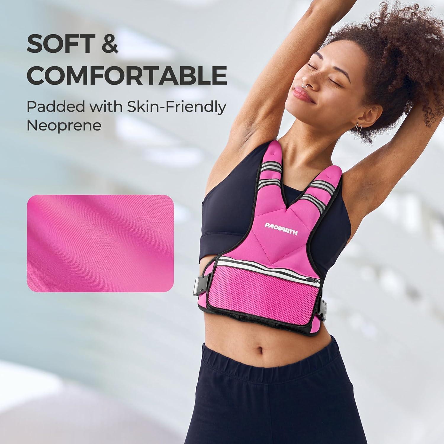 imagePACEARTH Adjustable Weight Vest 410lbs  1120lbs  2032lbs XShape Weighted Vest for Women and Men Home Workout Ironsand Vest with Zipper Pouch and 6 Weight Packs Available in Pink Gray BlackPink