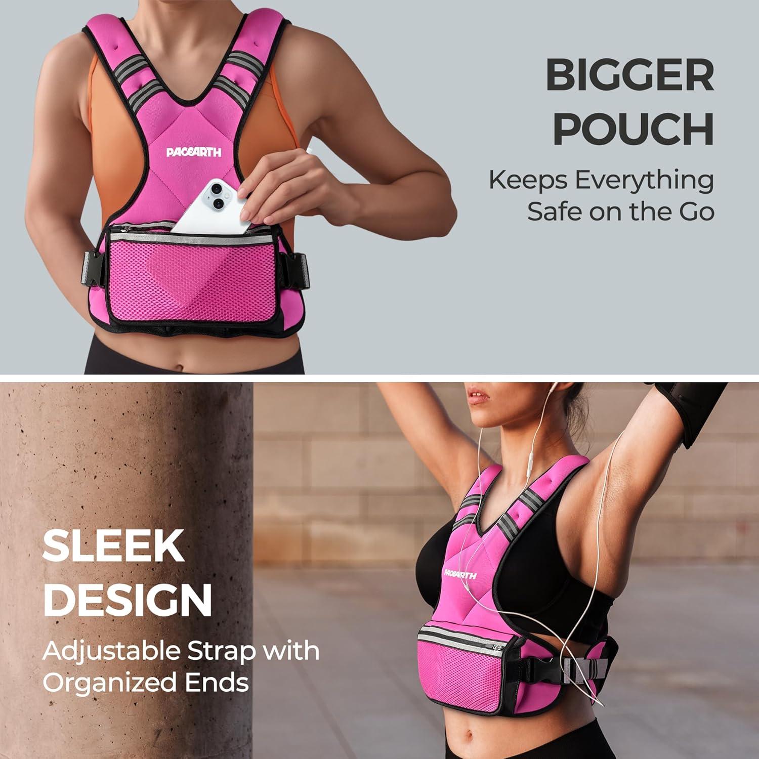 imagePACEARTH Adjustable Weight Vest 410lbs  1120lbs  2032lbs XShape Weighted Vest for Women and Men Home Workout Ironsand Vest with Zipper Pouch and 6 Weight Packs Available in Pink Gray BlackPink