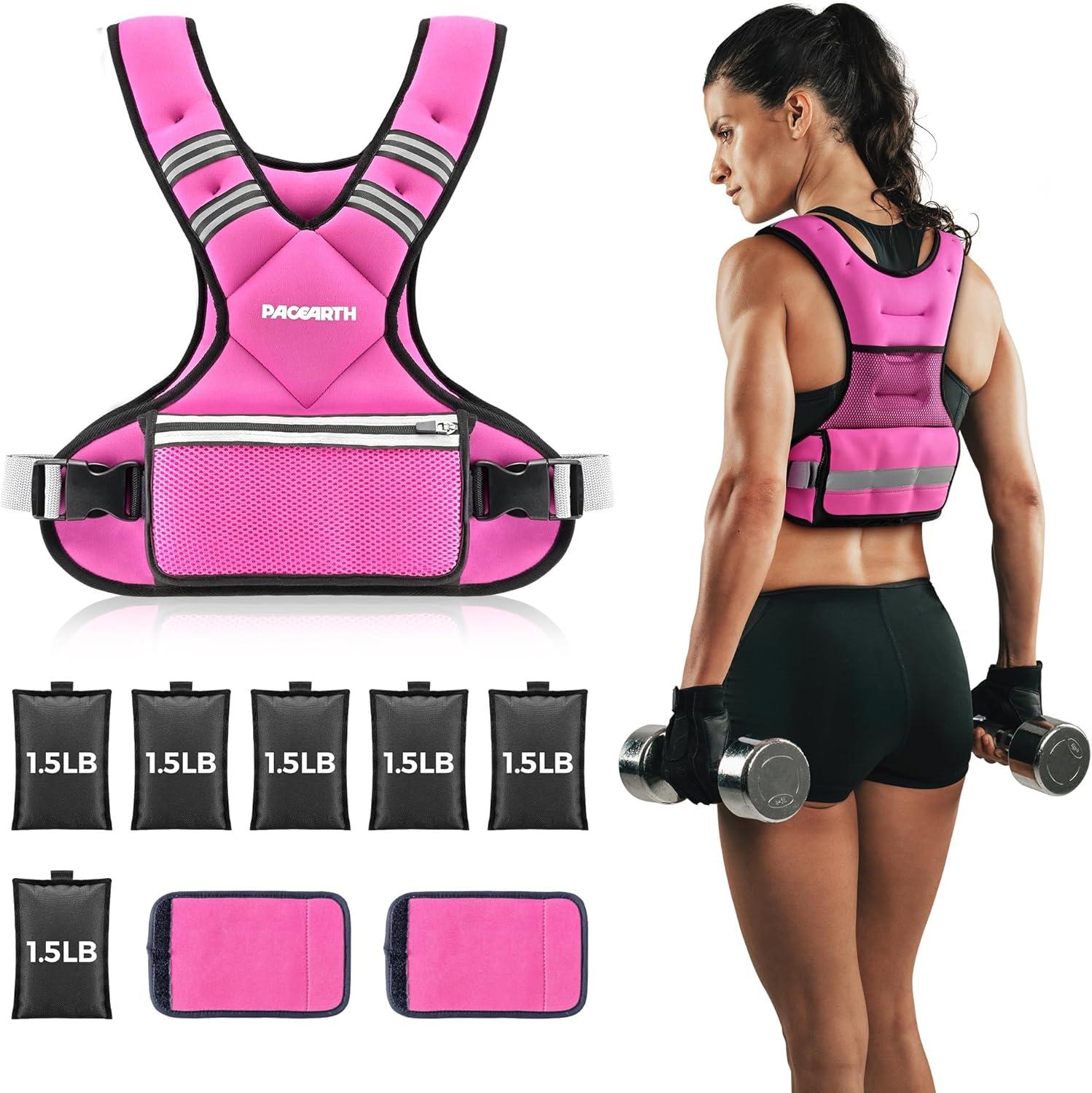 imagePACEARTH Adjustable Weight Vest 410lbs  1120lbs  2032lbs XShape Weighted Vest for Women and Men Home Workout Ironsand Vest with Zipper Pouch and 6 Weight Packs Available in Pink Gray BlackPink