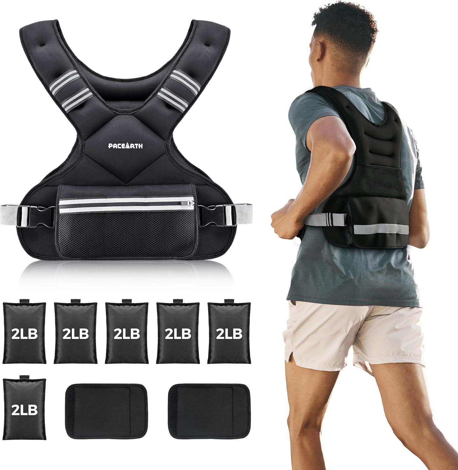 imagePACEARTH Adjustable Weight Vest 410lbs  1120lbs  2032lbs XShape Weighted Vest for Women and Men Home Workout Ironsand Vest with Zipper Pouch and 6 Weight Packs Available in Pink Gray BlackBlack