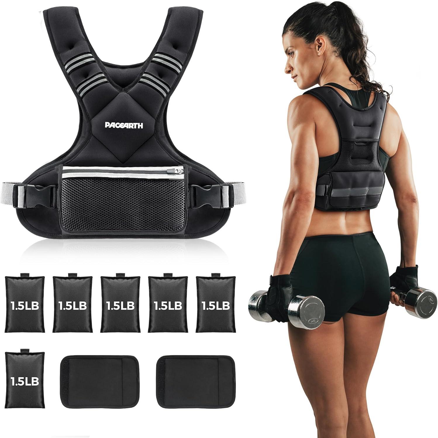 imagePACEARTH Adjustable Weight Vest 410lbs  1120lbs  2032lbs XShape Weighted Vest for Women and Men Home Workout Ironsand Vest with Zipper Pouch and 6 Weight Packs Available in Pink Gray BlackBlack