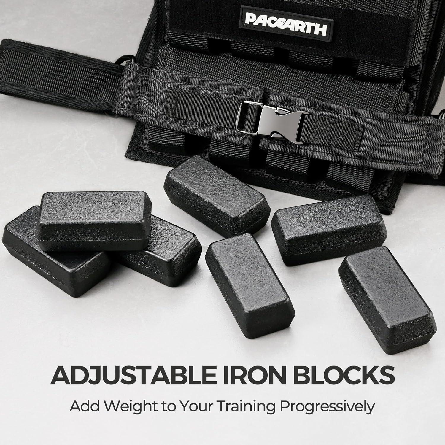 imagePACEARTH Adjustable Weighted Vest for Men ampamp Woman 20lb22lb35lb44lb WeightAdjustable Vest with Addon Iron Blocks for Hardcore Strength Training Weight Exercise CrossFit Running Black35LBS