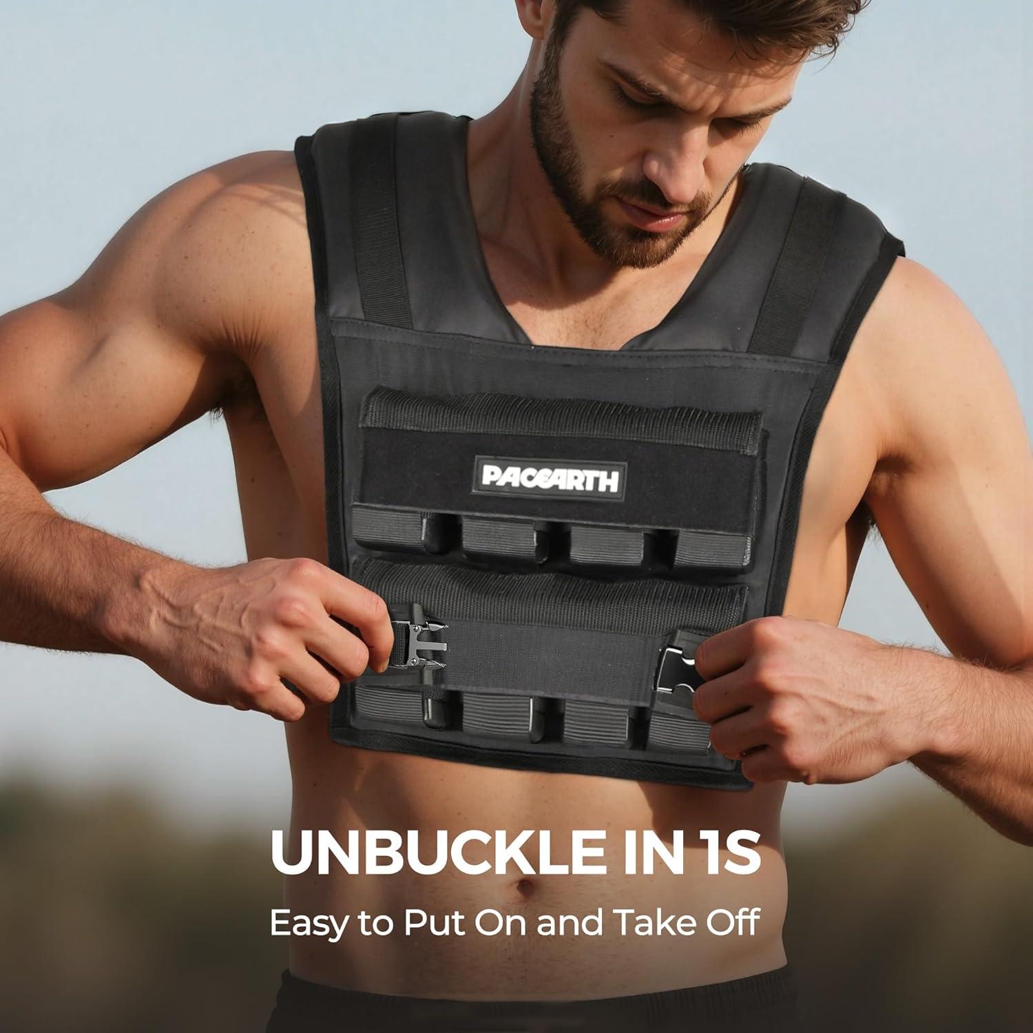 imagePACEARTH Adjustable Weighted Vest for Men ampamp Woman 20lb22lb35lb44lb WeightAdjustable Vest with Addon Iron Blocks for Hardcore Strength Training Weight Exercise CrossFit Running Black35LBS