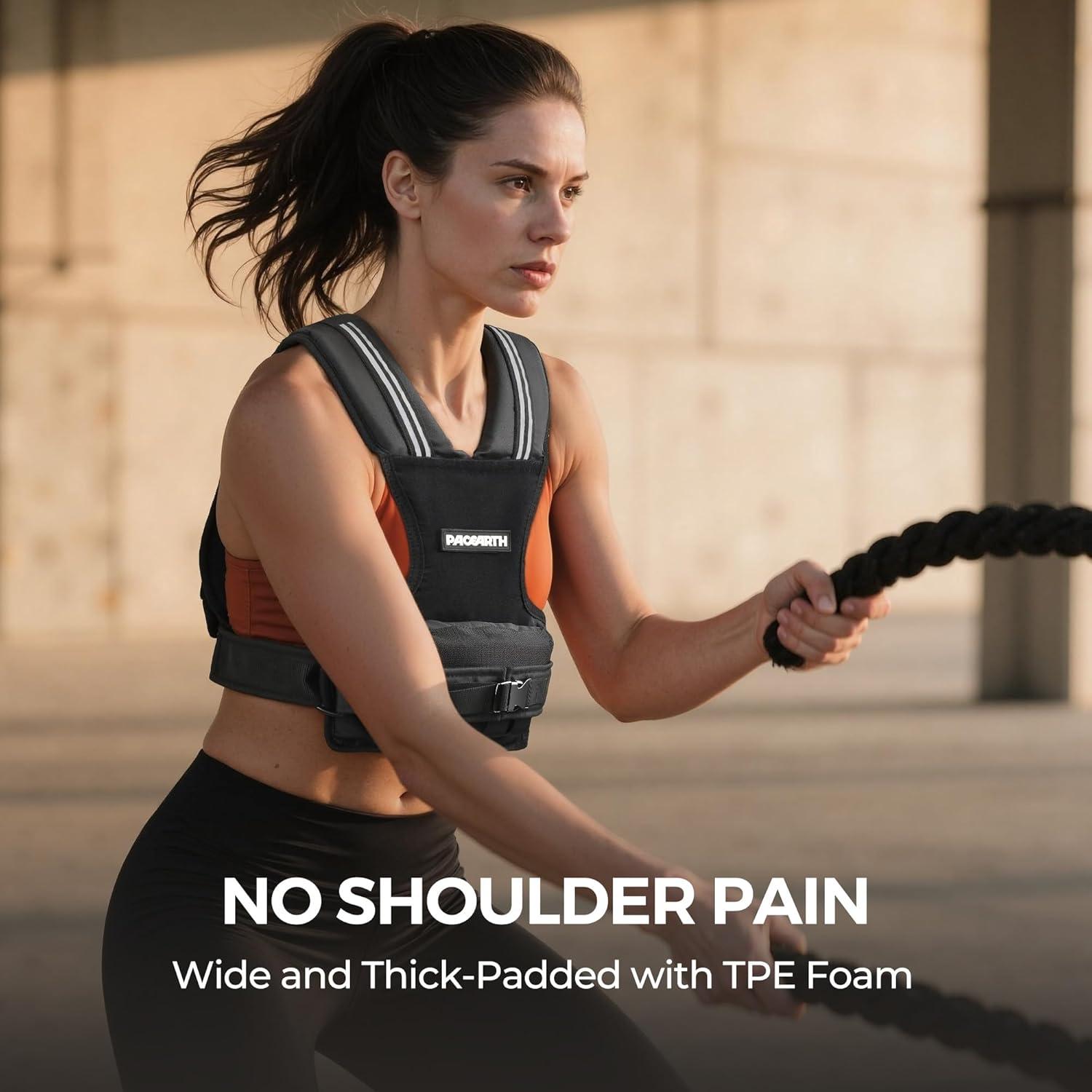 imagePACEARTH Adjustable Weighted Vest for Men ampamp Woman 20lb22lb35lb44lb WeightAdjustable Vest with Addon Iron Blocks for Hardcore Strength Training Weight Exercise CrossFit Running Black20LBS