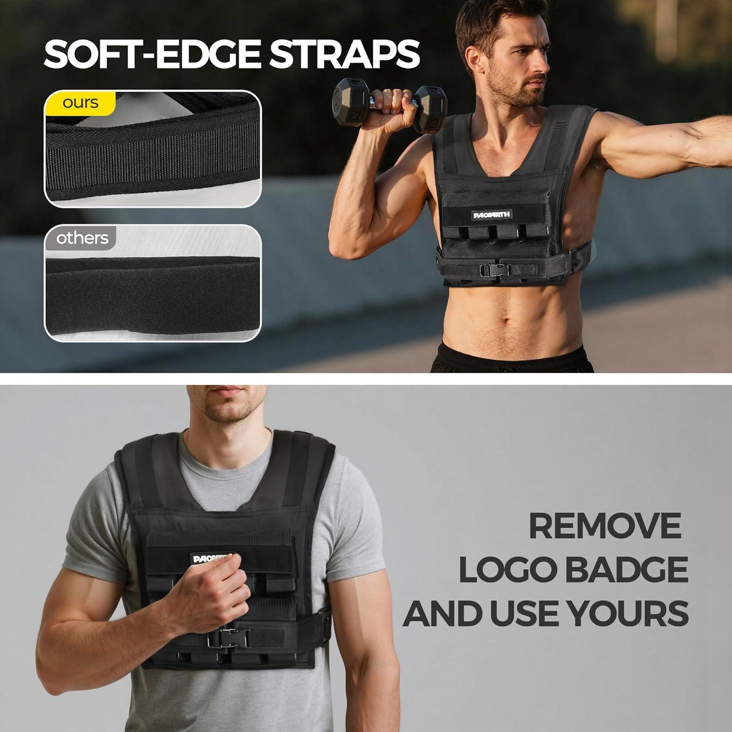 imagePACEARTH Adjustable Weighted Vest for Men ampamp Woman 20lb22lb35lb44lb WeightAdjustable Vest with Addon Iron Blocks for Hardcore Strength Training Weight Exercise CrossFit Running Black22LBS