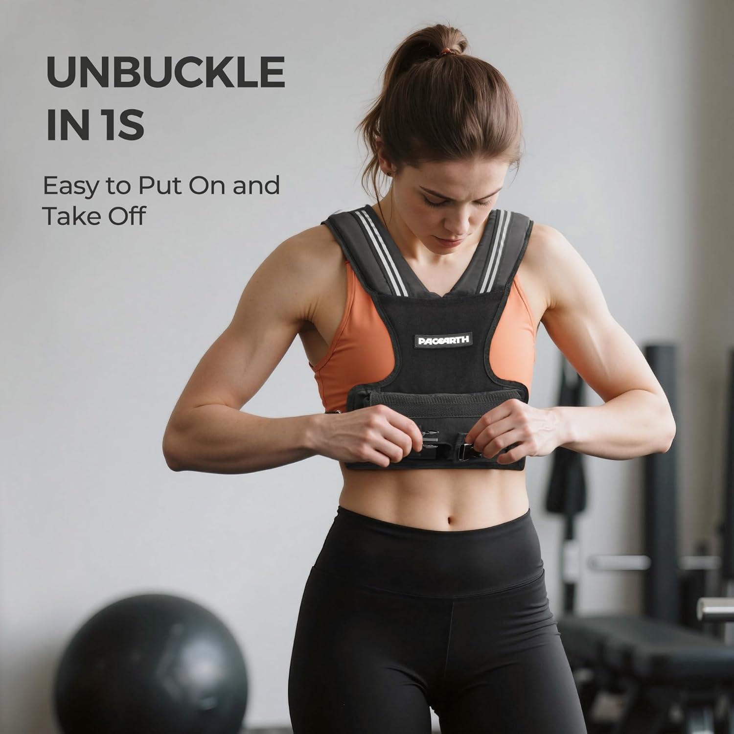 imagePACEARTH Adjustable Weighted Vest for Men ampamp Woman 20lb22lb35lb44lb WeightAdjustable Vest with Addon Iron Blocks for Hardcore Strength Training Weight Exercise CrossFit Running Black20LBS