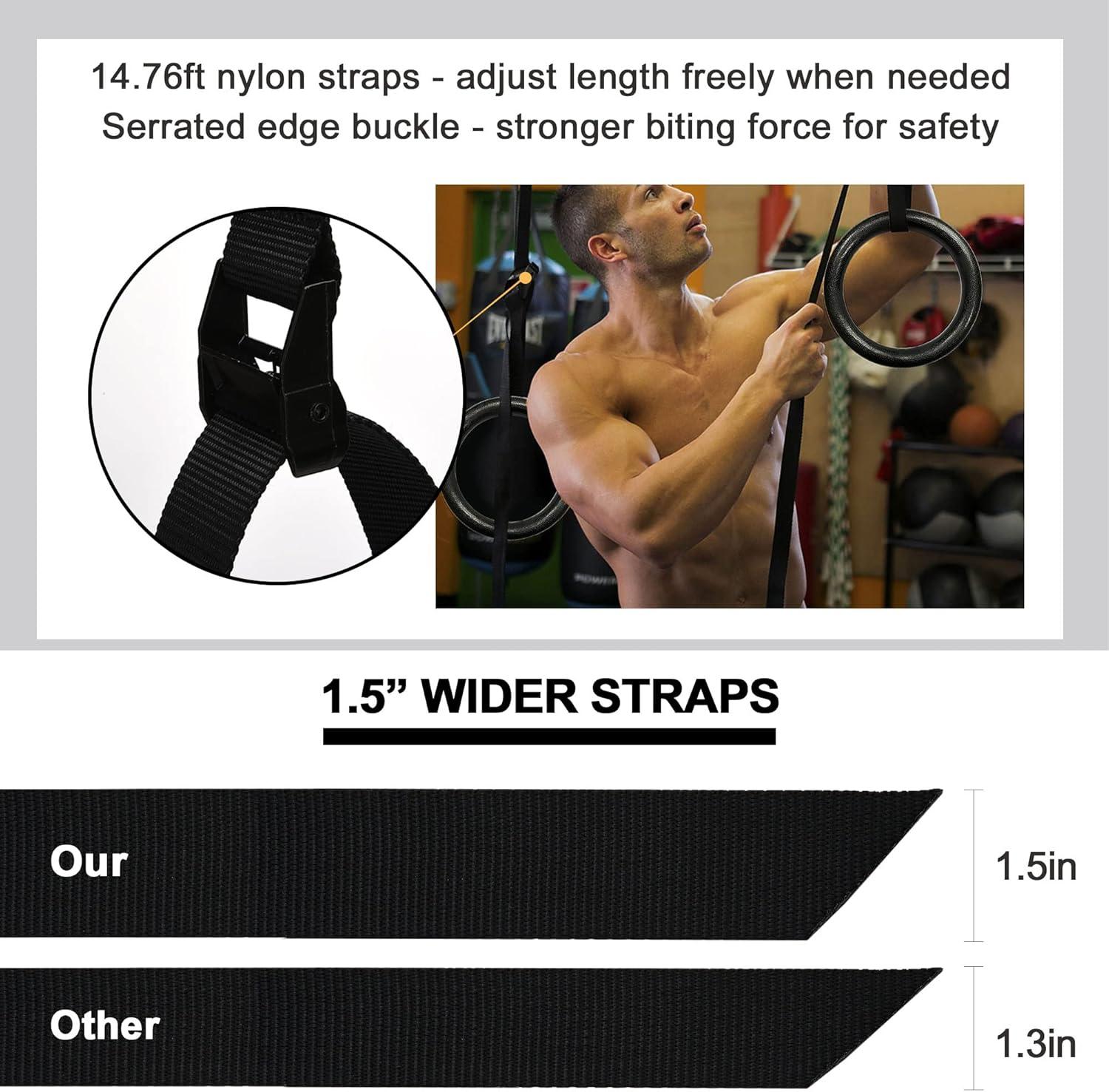 imagePACEARTH Gymnastic Rings 1100lbs Capacity with 1476ft Adjustable Buckle Straps Pull Up Exercise Rings NonSlip Rings for Home Gym Full Body WorkoutBlack