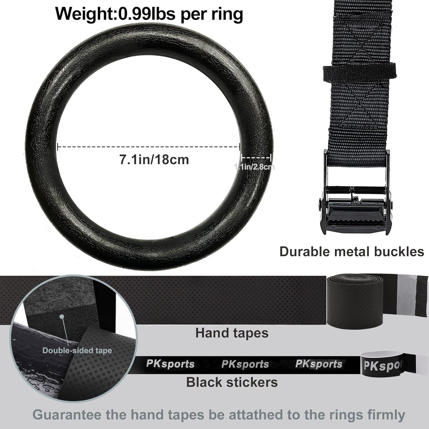 imagePACEARTH Gymnastic Rings 1100lbs Capacity with 1476ft Adjustable Buckle Straps Pull Up Exercise Rings NonSlip Rings for Home Gym Full Body WorkoutBlack