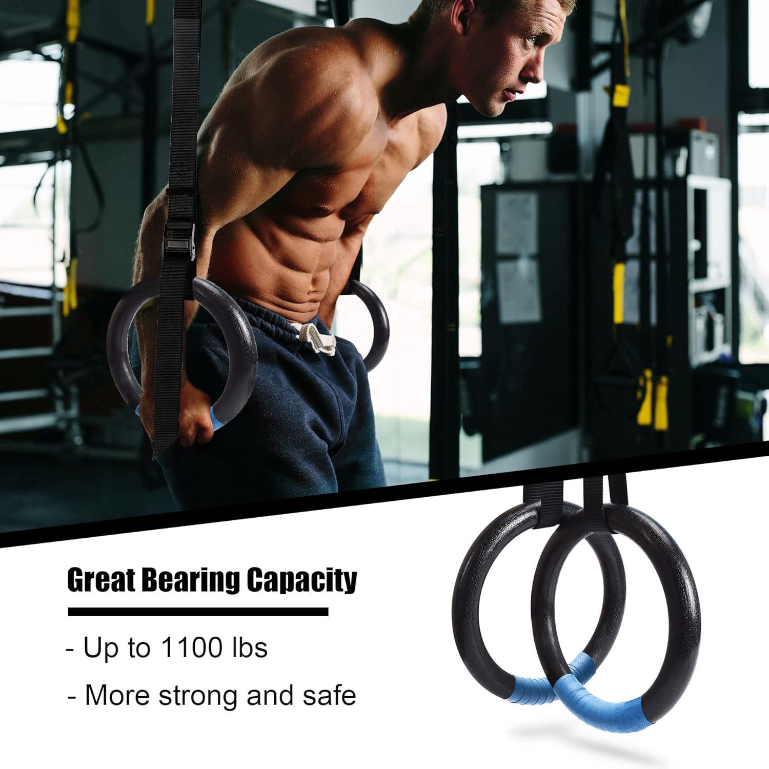 imagePACEARTH Gymnastic Rings 1100lbs Capacity with 1476ft Adjustable Buckle Straps Pull Up Exercise Rings NonSlip Rings for Home Gym Full Body WorkoutBlack