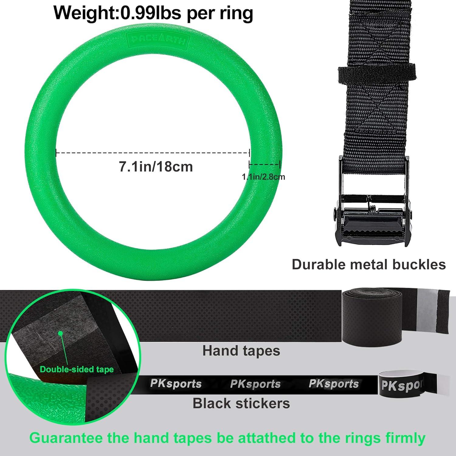 imagePACEARTH Gymnastic Rings 1100lbs Capacity with 1476ft Adjustable Buckle Straps Pull Up Exercise Rings NonSlip Rings for Home Gym Full Body WorkoutGreen