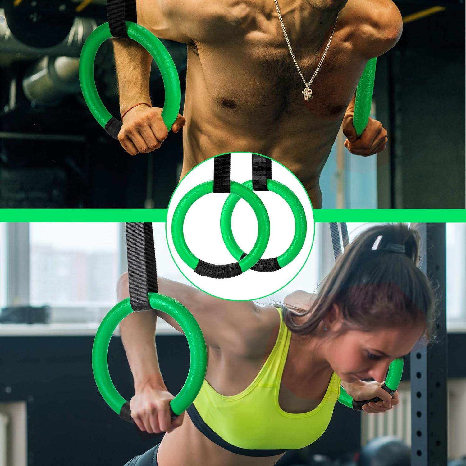 imagePACEARTH Gymnastic Rings 1100lbs Capacity with 1476ft Adjustable Buckle Straps Pull Up Exercise Rings NonSlip Rings for Home Gym Full Body WorkoutGreen