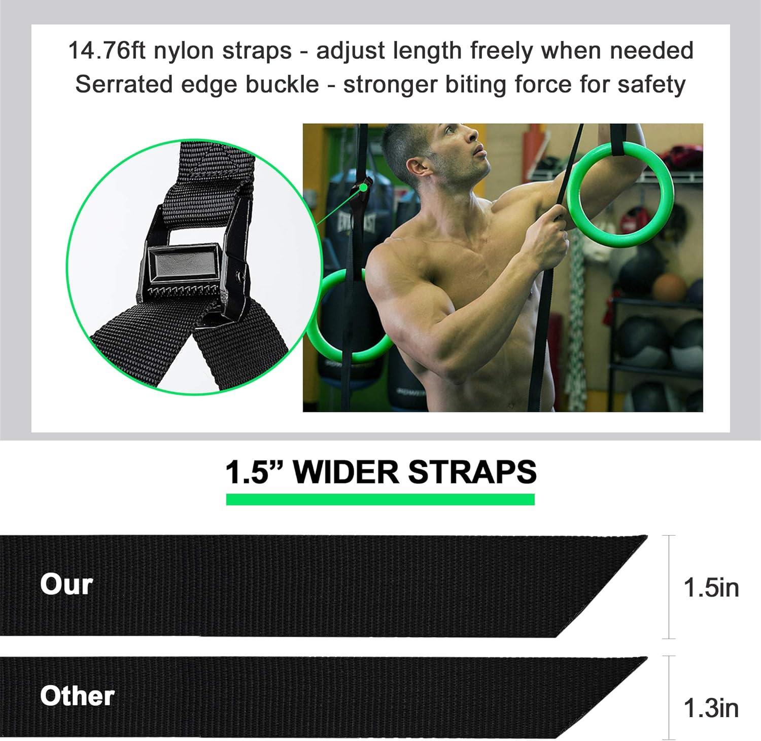 imagePACEARTH Gymnastic Rings 1100lbs Capacity with 1476ft Adjustable Buckle Straps Pull Up Exercise Rings NonSlip Rings for Home Gym Full Body WorkoutGreen