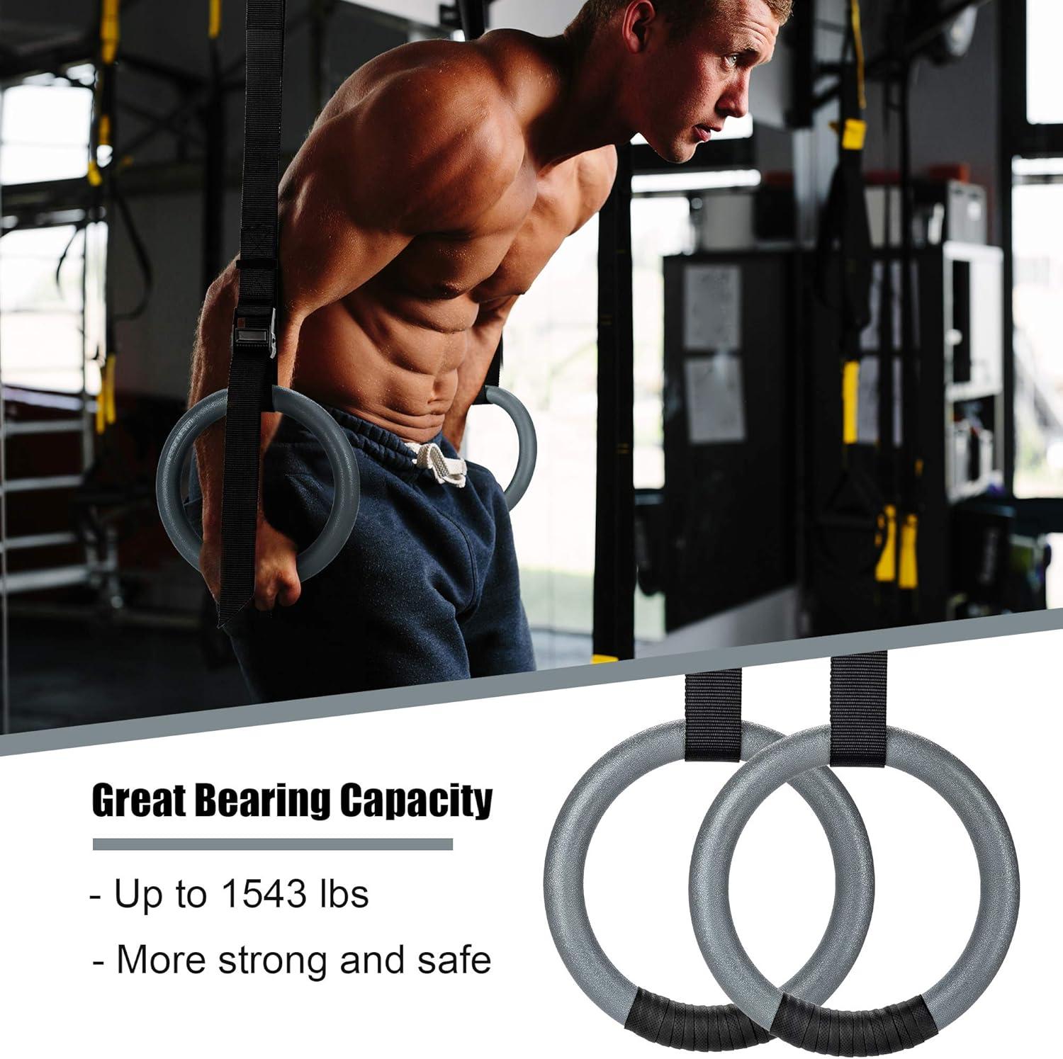 imagePACEARTH Gymnastic Rings 1100lbs Capacity with 1476ft Adjustable Buckle Straps Pull Up Exercise Rings NonSlip Rings for Home Gym Full Body WorkoutGrey