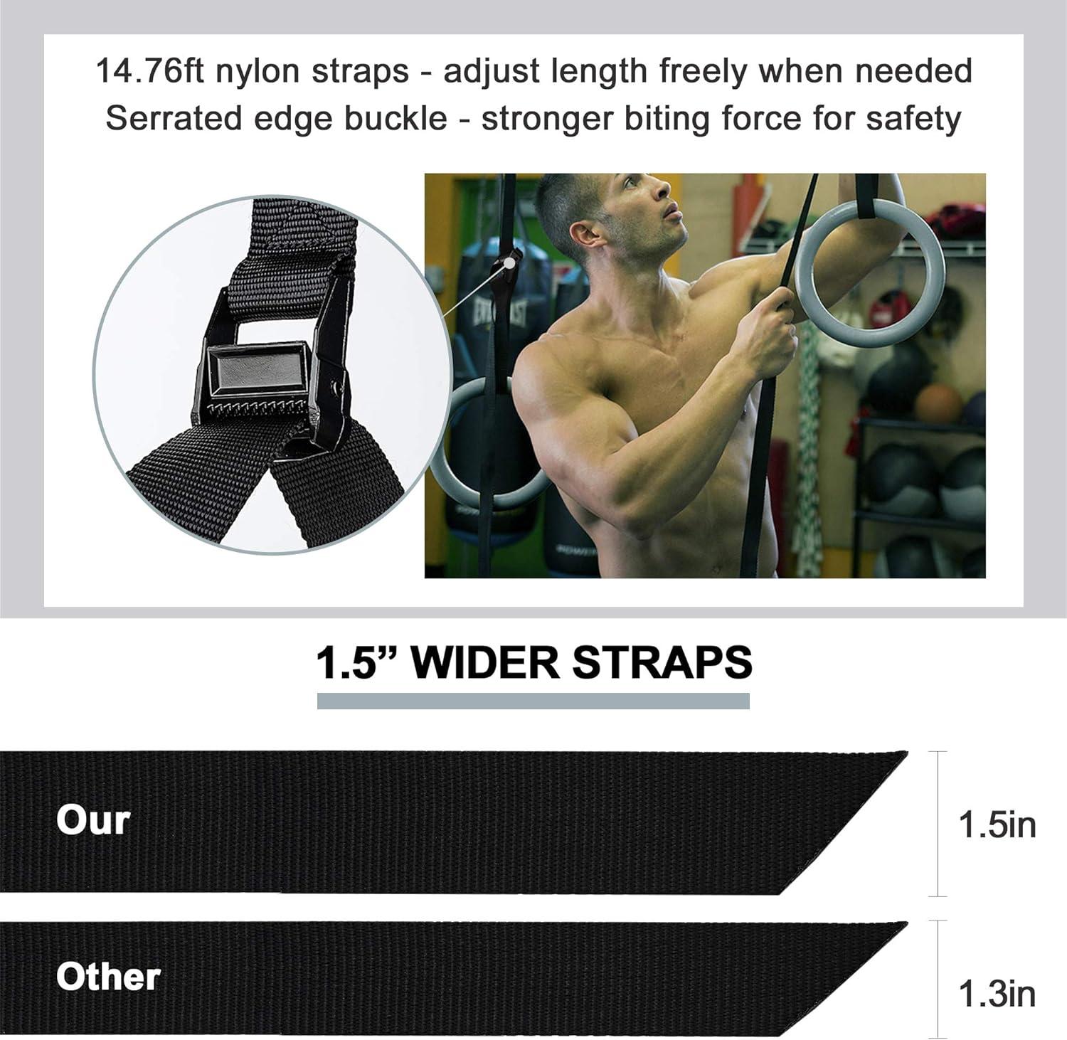 imagePACEARTH Gymnastic Rings 1100lbs Capacity with 1476ft Adjustable Buckle Straps Pull Up Exercise Rings NonSlip Rings for Home Gym Full Body WorkoutGrey