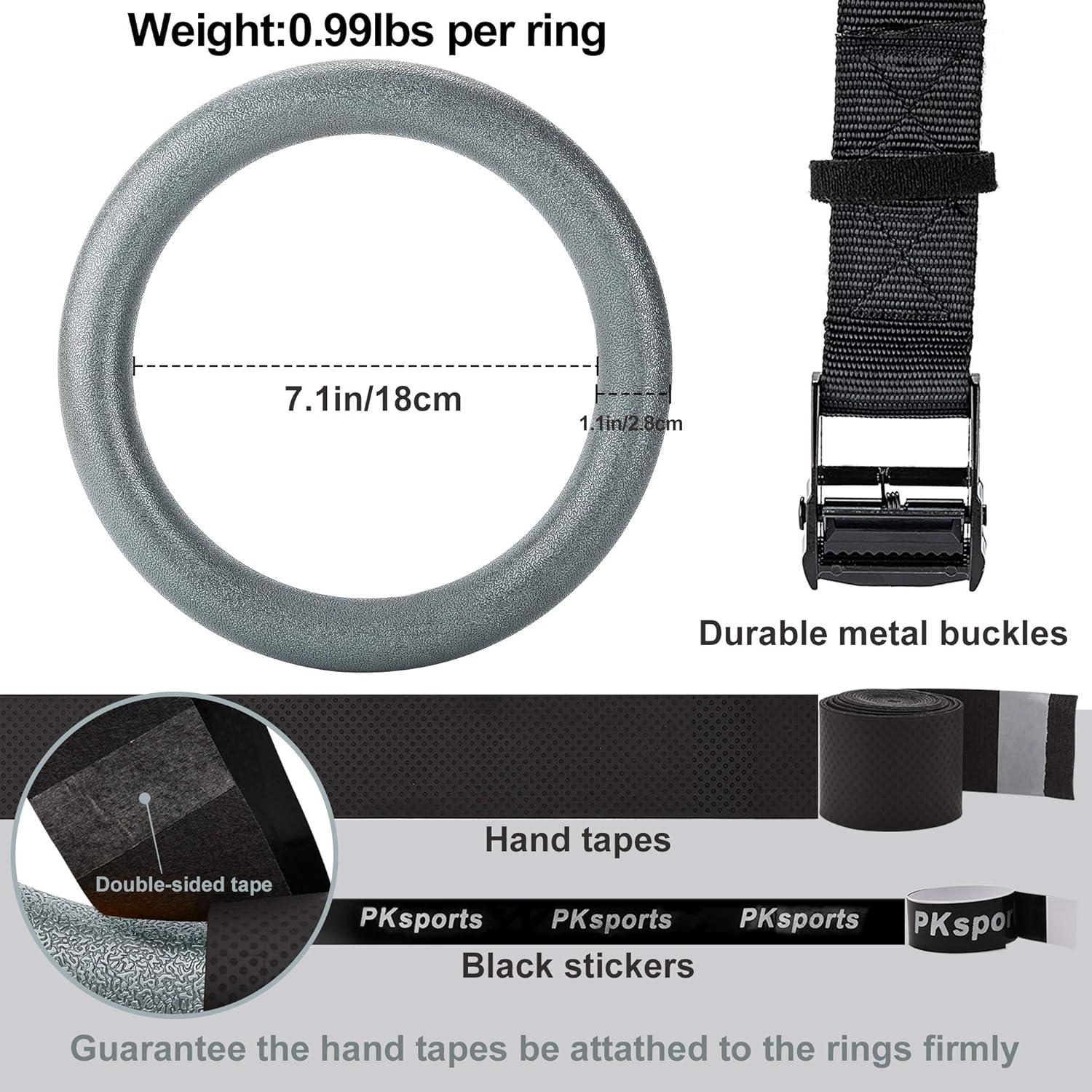 imagePACEARTH Gymnastic Rings 1100lbs Capacity with 1476ft Adjustable Buckle Straps Pull Up Exercise Rings NonSlip Rings for Home Gym Full Body WorkoutGrey