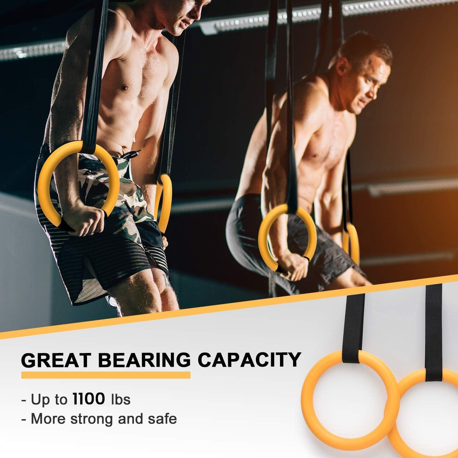 imagePACEARTH Gymnastic Rings 1100lbs Capacity with 1476ft Adjustable Buckle Straps Pull Up Exercise Rings NonSlip Rings for Home Gym Full Body WorkoutYellow