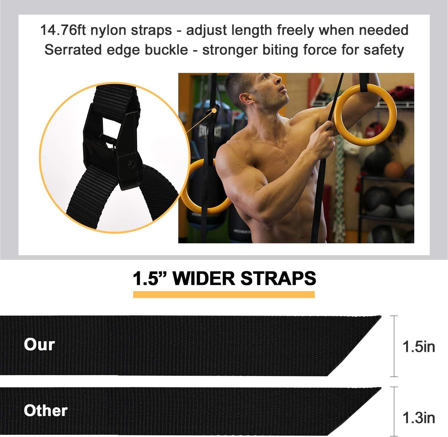 imagePACEARTH Gymnastic Rings 1100lbs Capacity with 1476ft Adjustable Buckle Straps Pull Up Exercise Rings NonSlip Rings for Home Gym Full Body WorkoutYellow